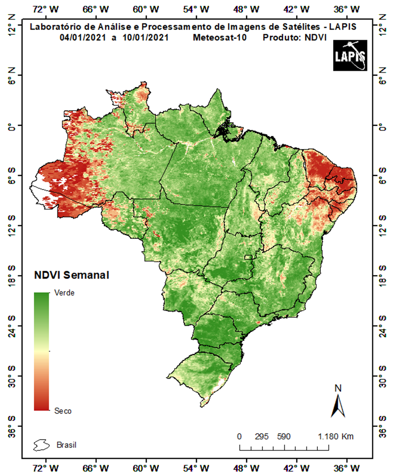 Imagem de satélite Meteosat-11 mostra efeitos da seca sobre cobertura vegetal no Brasil