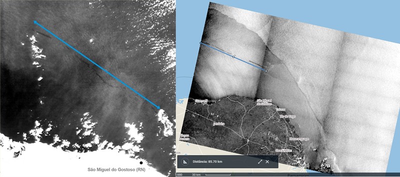 Imagem do satélite Aqua detecta mancha de óleo no Litoral do Nordeste. Fonte: Lapis.