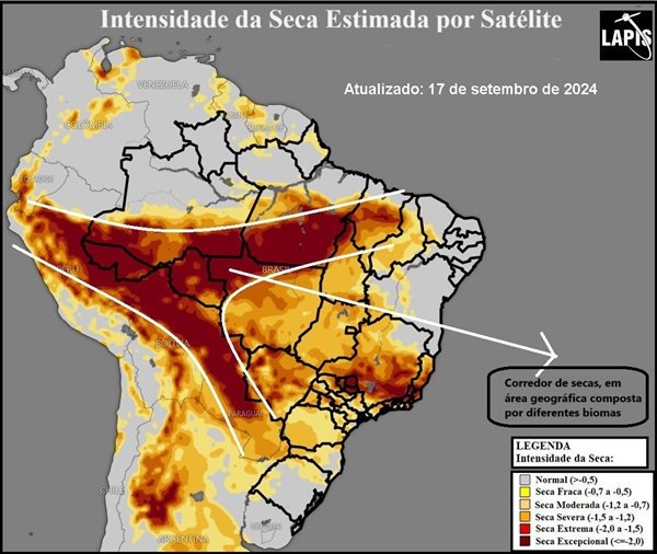 Mapa da intesidade da seca