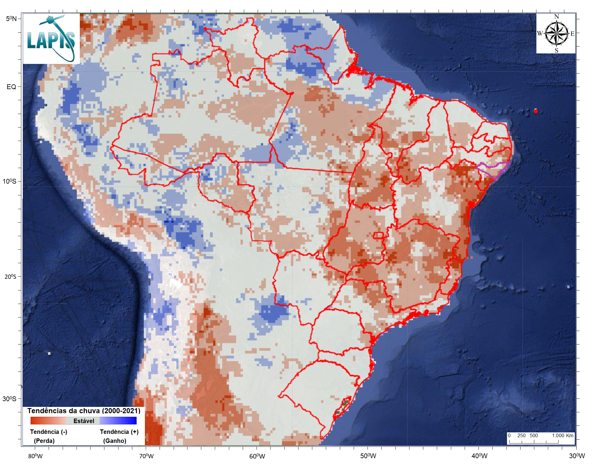 Mapa da redução da precipitação anual na Amazônia_QGIS