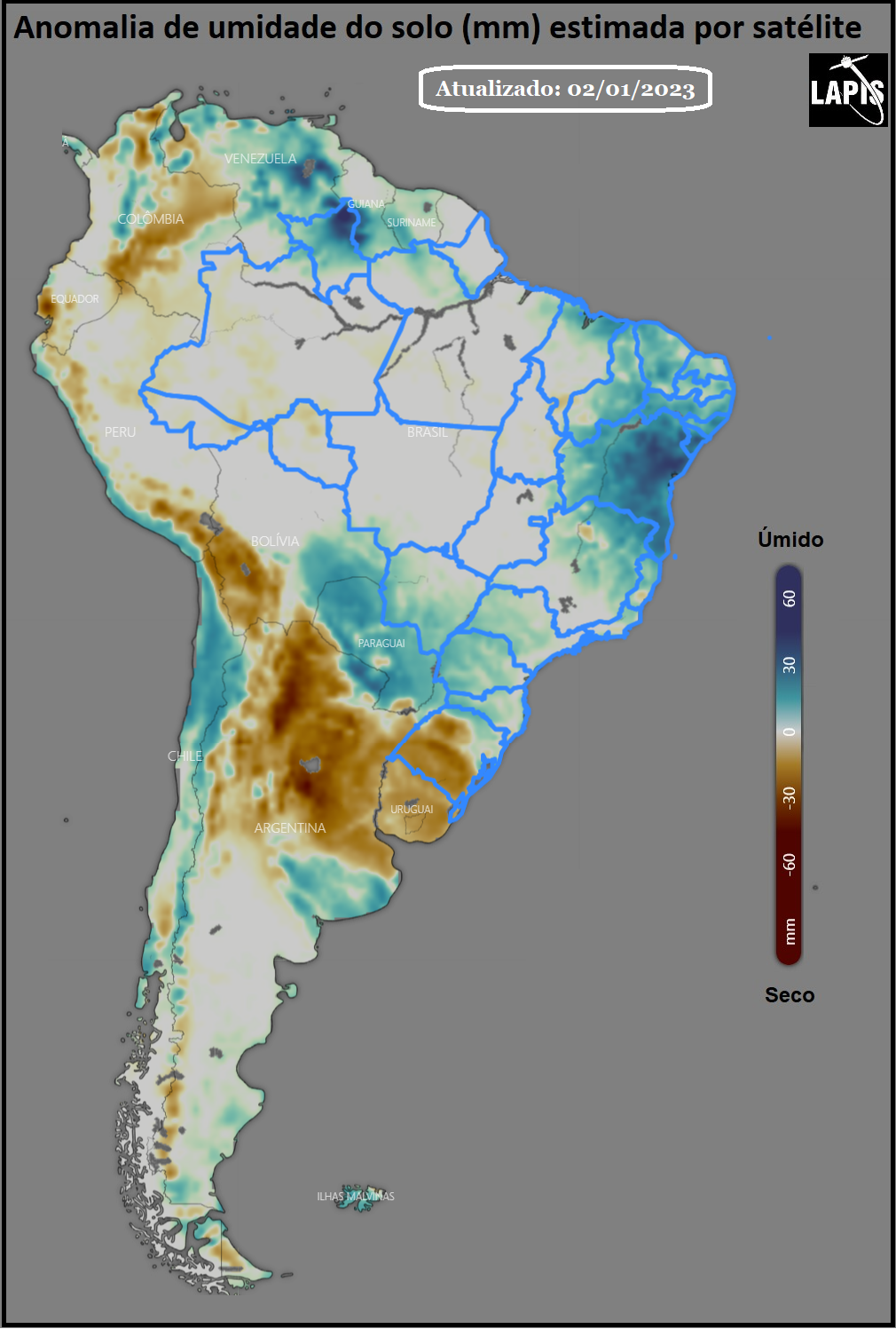 Mapa da umidade do solo, processado no QGIS