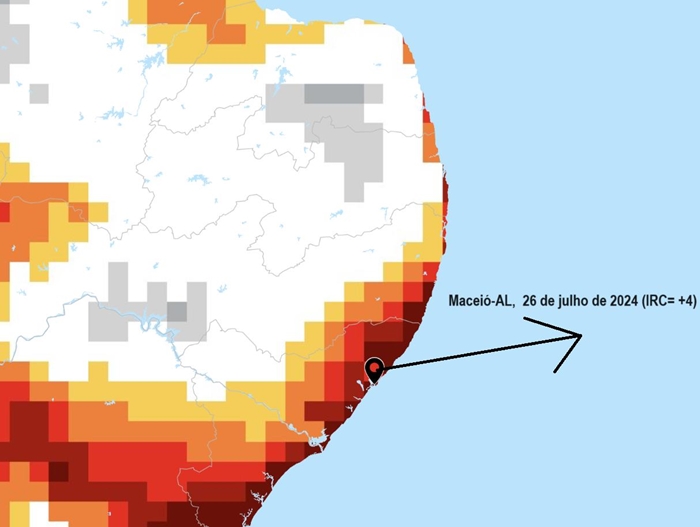 Mapa do índice de calor em Alagoas_QGIS