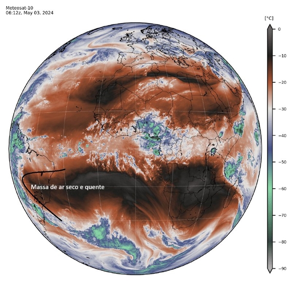 Massa de ar quente e seco_imagem do satélite Meteosat