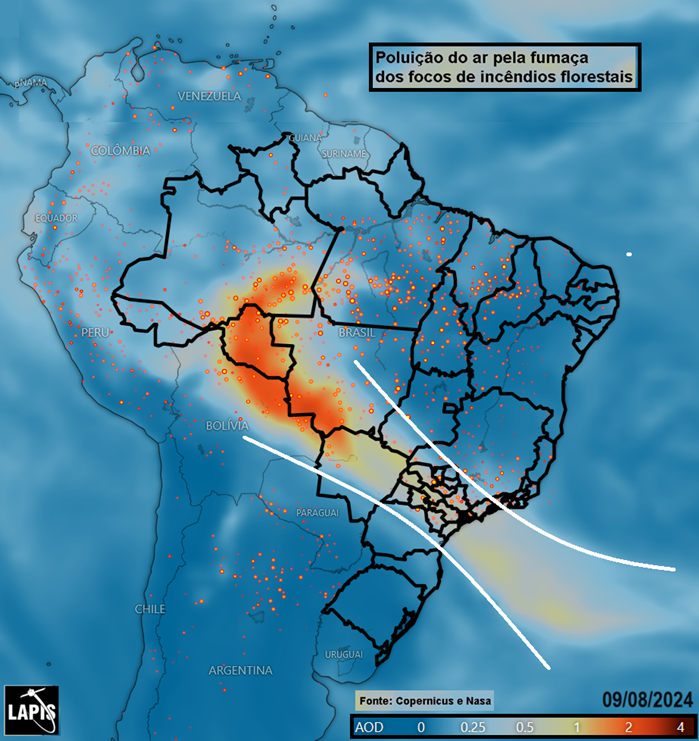 fumaça das queimadas na Amazônia_imagem de satélite